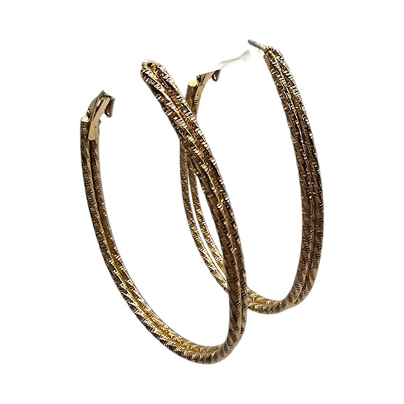 Pierced Earrings Large Hoop Gold Tone Textured Chic Stylish Versatile Jewelry - Picture 4 of 5